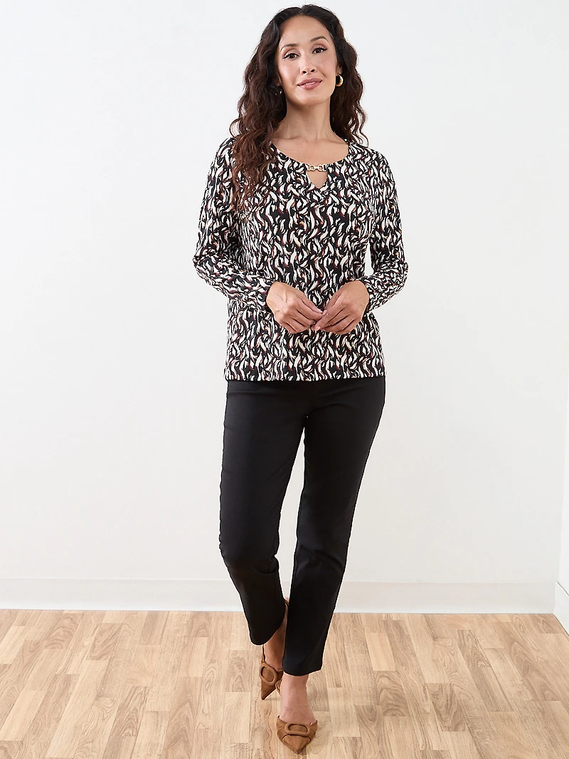 Petite Long Sleeve Hardware-Detail Top