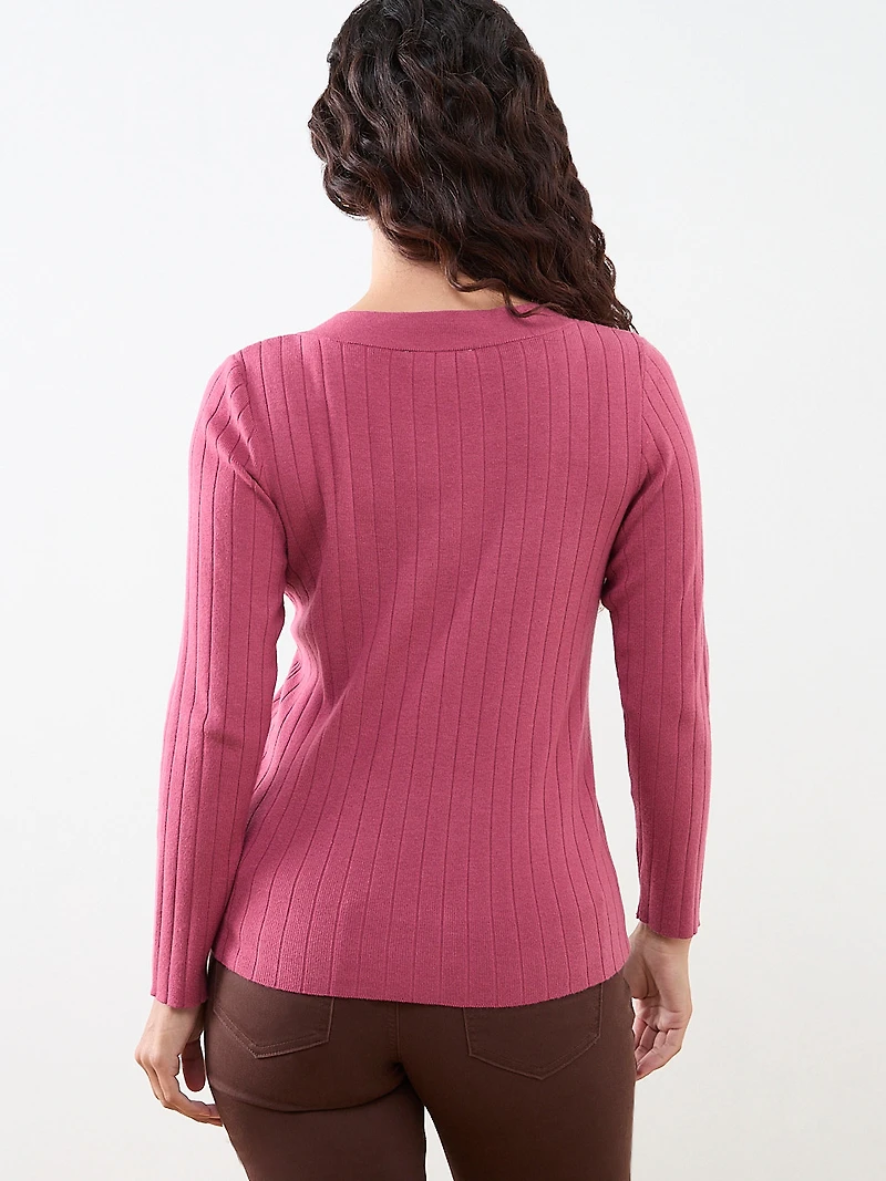 Petite Long Sleeve Square Neck Pullover
