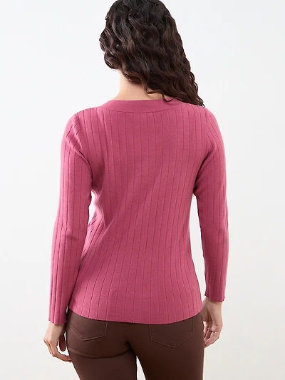 Petite Long Sleeve Square Neck Pullover