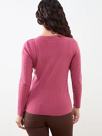 Petite Long Sleeve Square Neck Pullover