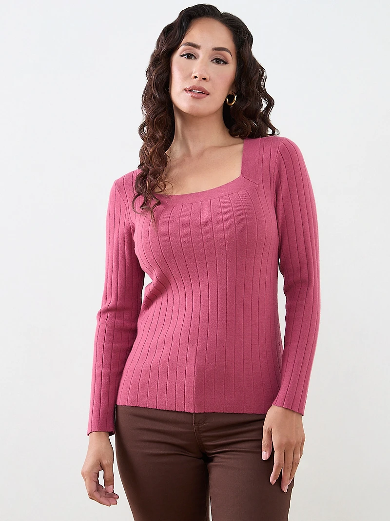Petite Long Sleeve Square Neck Pullover