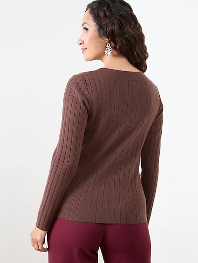 Petite Long-Sleeve Square Neck Pullover