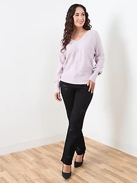 Petite Novelty Stitch V-Neck Pullover Sweater