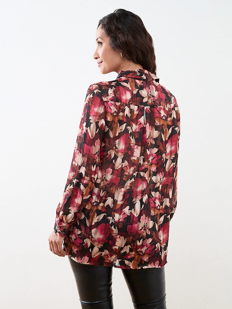 Petite Satin Stripe Cherry Floral Blouse