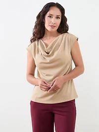 Petite Shimmer Cowl-Neck Top
