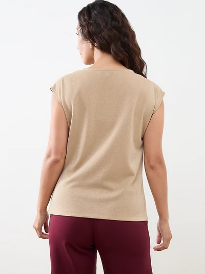 Petite Shimmer Cowl-Neck Top