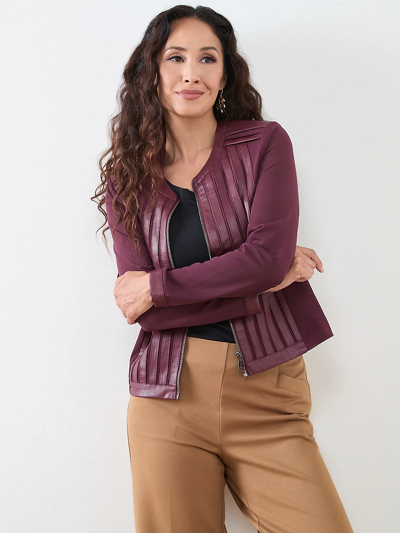 Petite Vegan Leather and Mesh Jacket