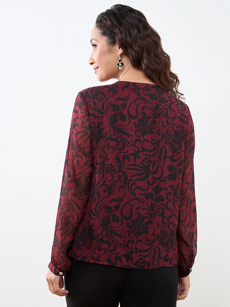 Petite V-Neck Ruffle Front Blouse
