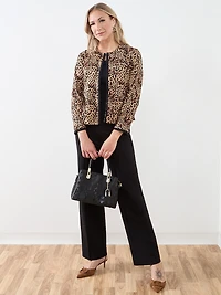 Ponte Leopard Print Open Blazer