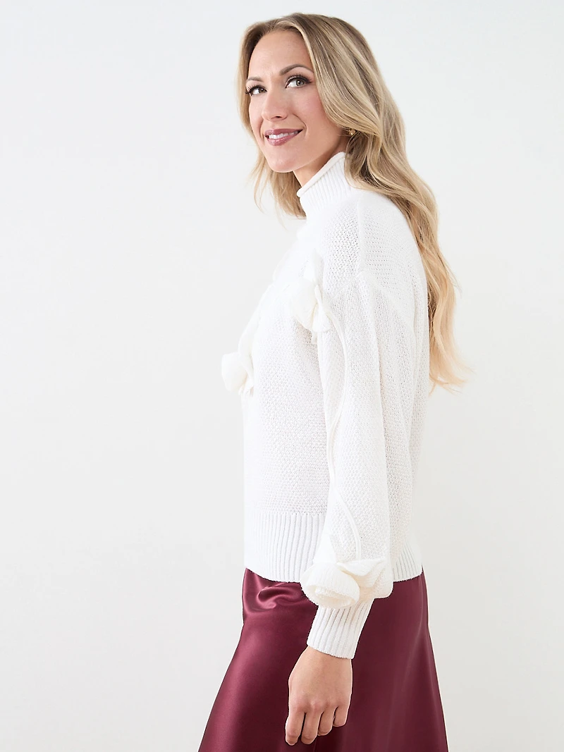 Rose Applique Mock Neck Sweater
