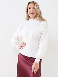 Rose Applique Mock Neck Sweater