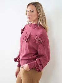 Rose Appliqué Mockneck Sweater