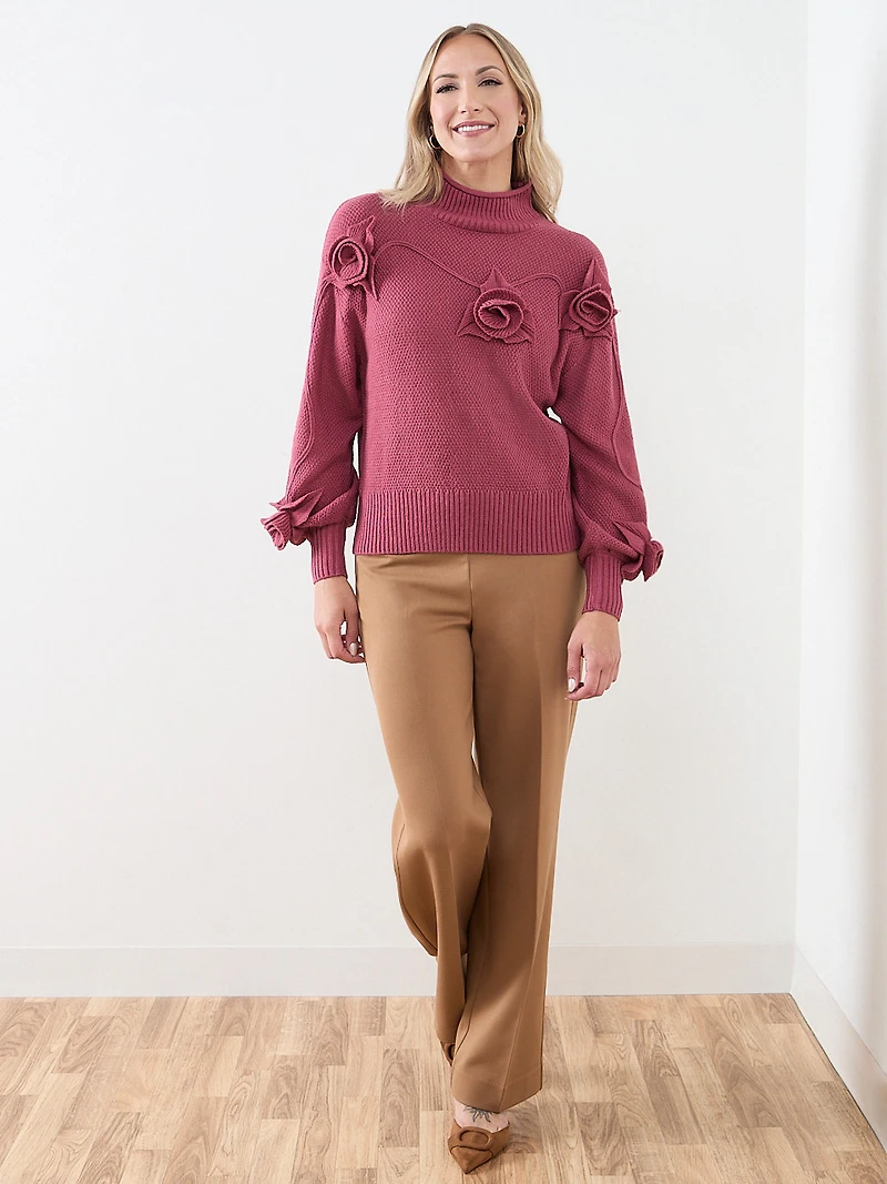 Rose Applique Mockneck Sweater