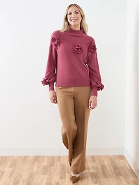 Rose Applique Mockneck Sweater