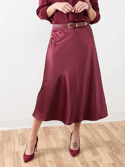 Satin Bias Cut Midi-Skirt