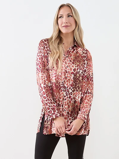 Satin Stripe Cherry Leopard Blouse