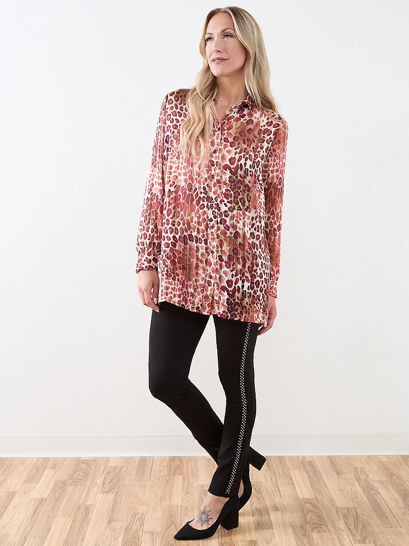 Satin Stripe Cherry Leopard Blouse