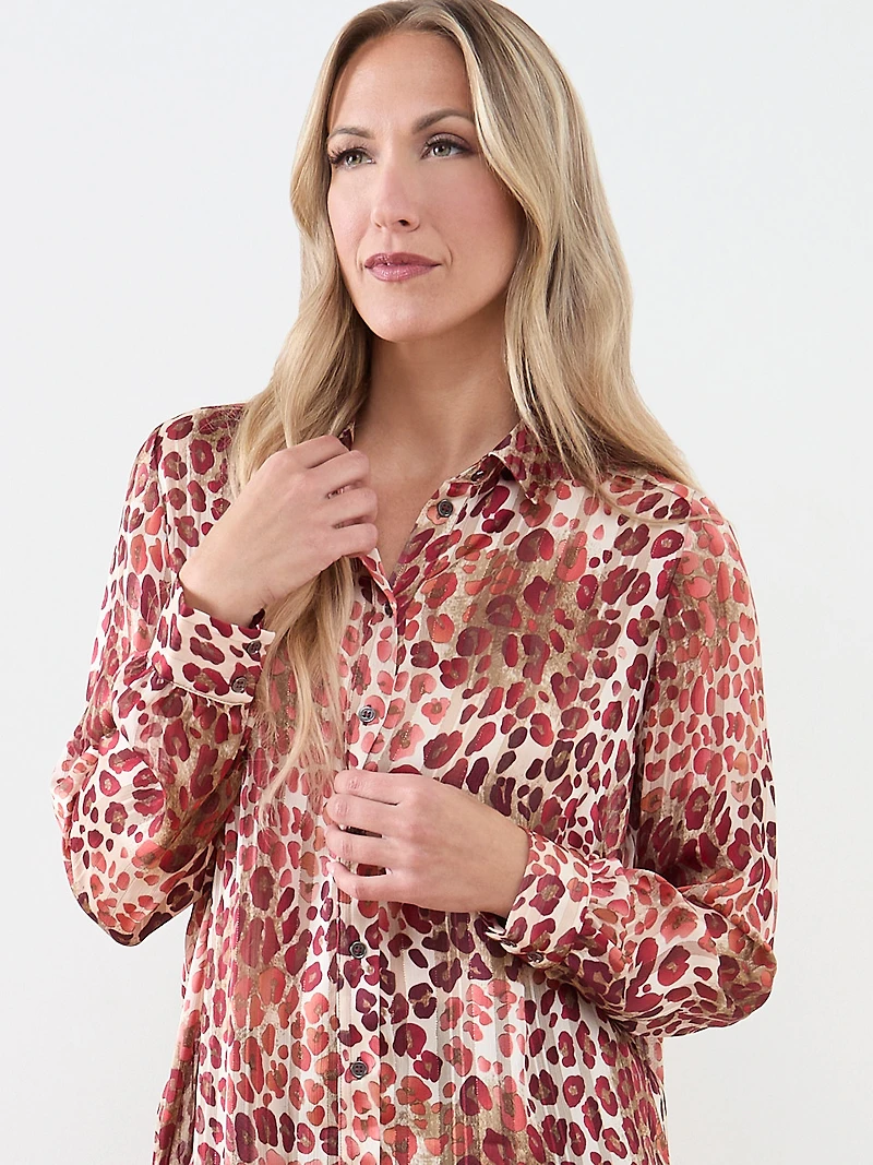 Satin Stripe Cherry Leopard Blouse