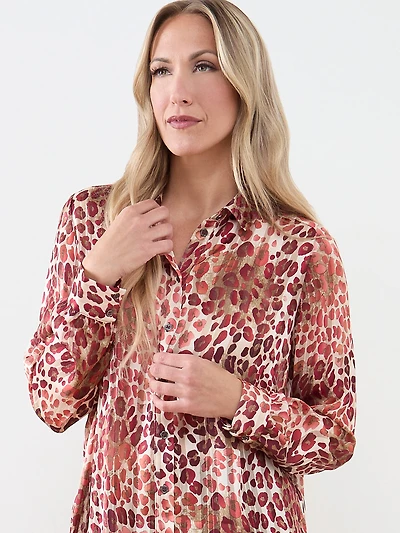 Satin Stripe Cherry Leopard Blouse