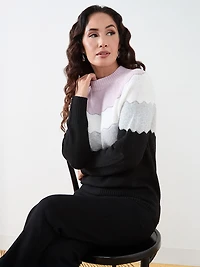 Scalloped Stripe Mock Neck Pullover