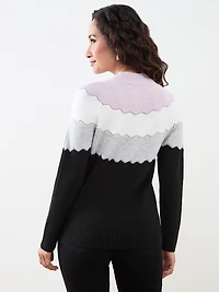 Scalloped Stripe Mock Neck Pullover