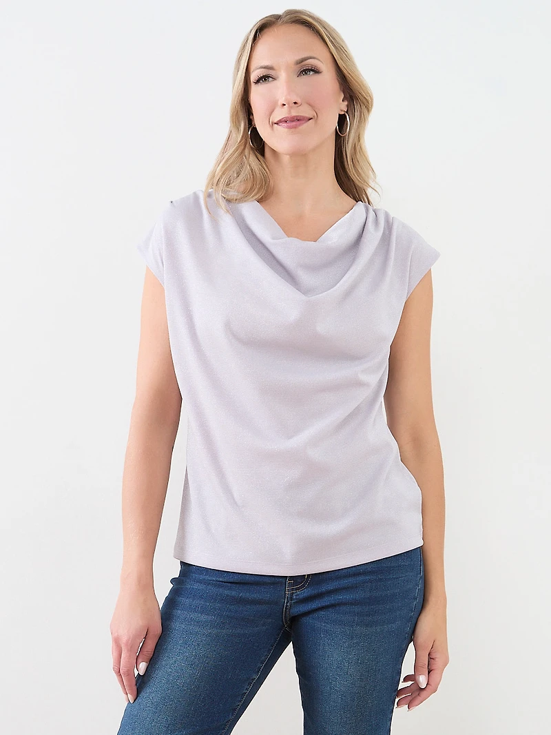 Shimmering Cowl-Neck Top