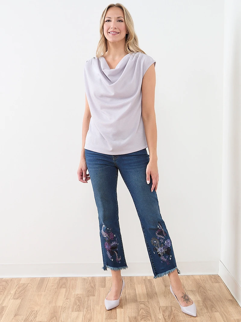 Shimmering Cowl-Neck Top