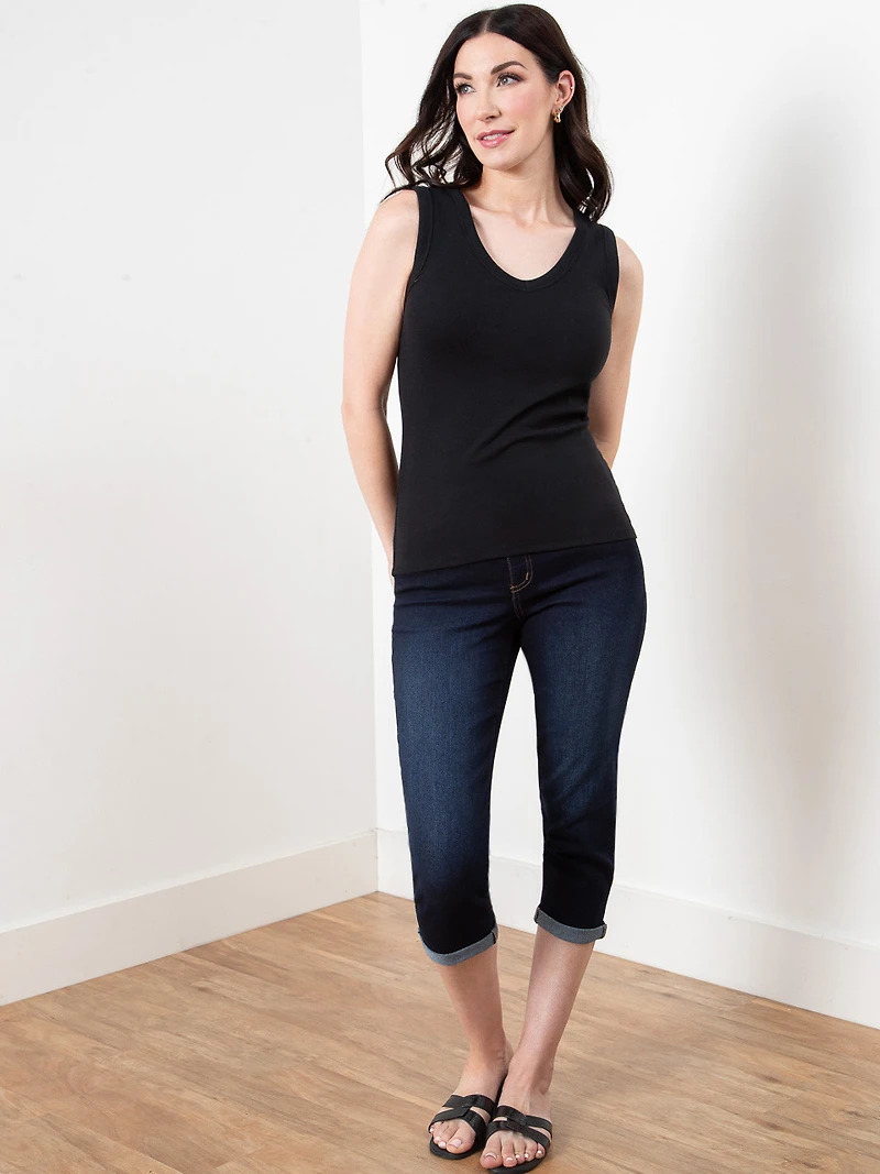 Stretch Cotton Black V-Neck Tank