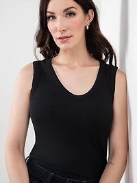 Stretch Cotton Black V-Neck Tank