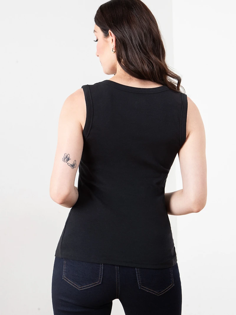 Stretch Cotton Black V-Neck Tank