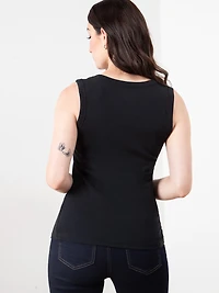 Stretch Cotton Black V-Neck Tank