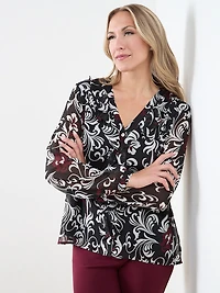 V-Neck Ruffle Front Blouse