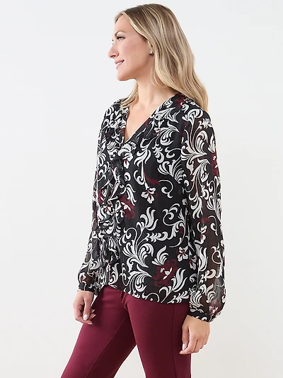 V-Neck Ruffle Front Blouse