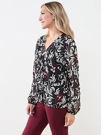 V-Neck Ruffle Front Blouse