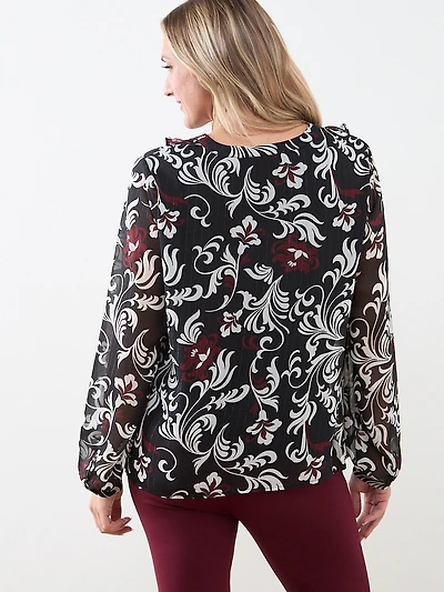 V-Neck Ruffle Front Blouse