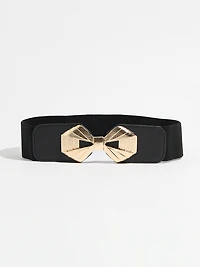 Black Stretch Belt with Gold Bow Buckle