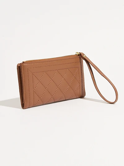 Camel Faux Leather Wristlet
