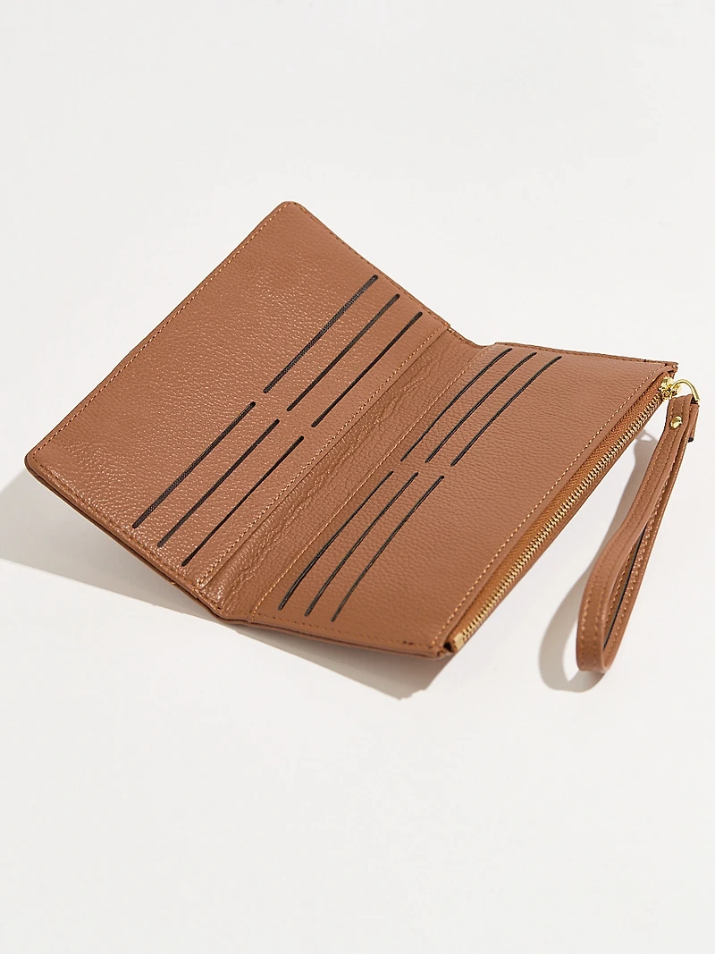 Camel Faux Leather Wristlet