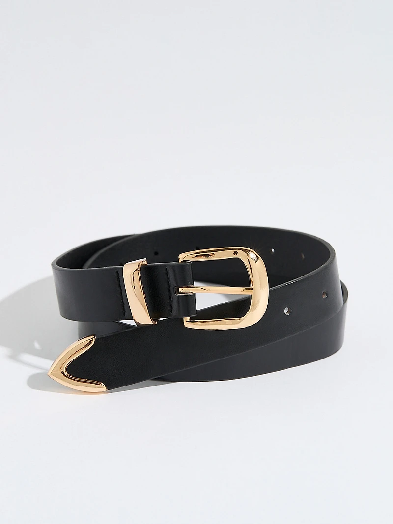 Classic Black Pant Belt with Gold Buckle