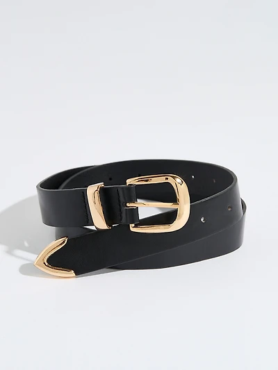 Classic Black Pant Belt with Gold Buckle
