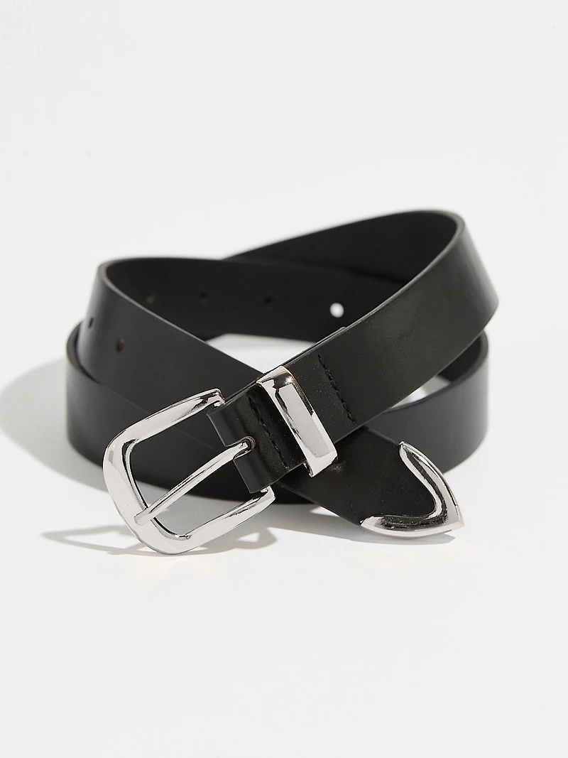 Classic Black Pant Belt with Silver Buckle