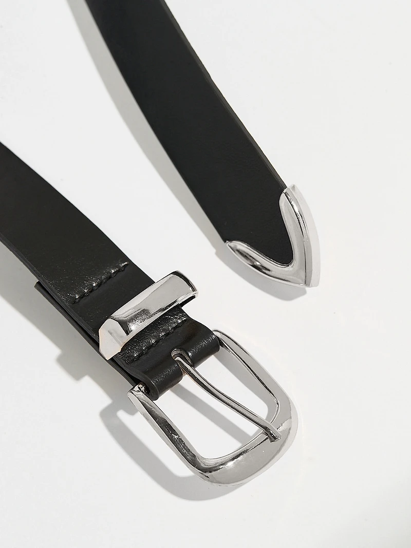 Classic Black Pant Belt with Silver Buckle