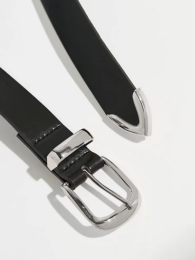 Classic Black Pant Belt with Silver Buckle