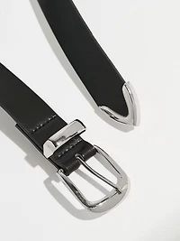 Classic Black Pant Belt with Silver Buckle