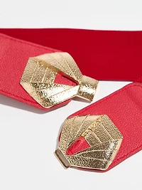 Deep Ruby Stretch Belt with Gold Bow Buckle