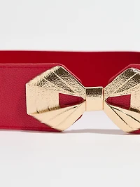 Deep Ruby Stretch Belt with Gold Bow Buckle
