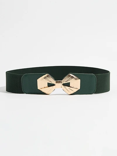 Emerald Stretch Belt with Gold Bow Buckle