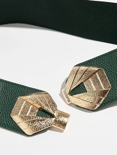 Emerald Stretch Belt with Gold Bow Buckle