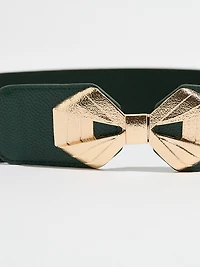 Emerald Stretch Belt with Gold Bow Buckle