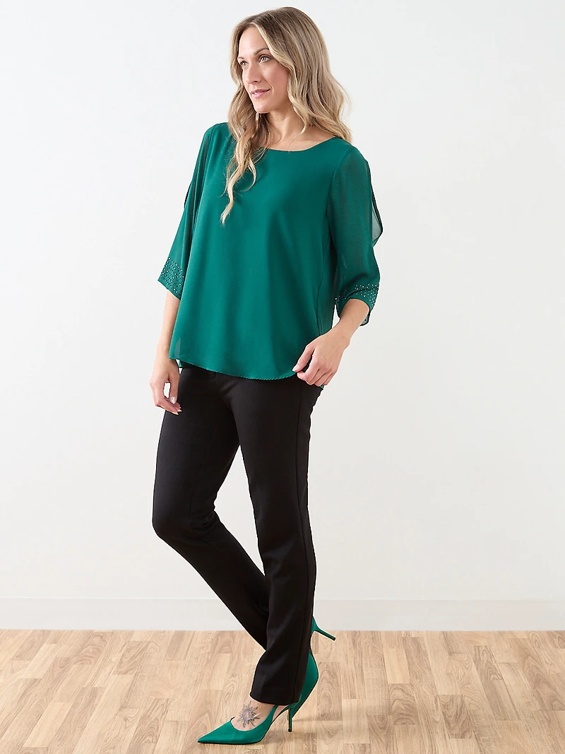 3/4 Sleeve Stud Detail Relaxed Fit Blouse